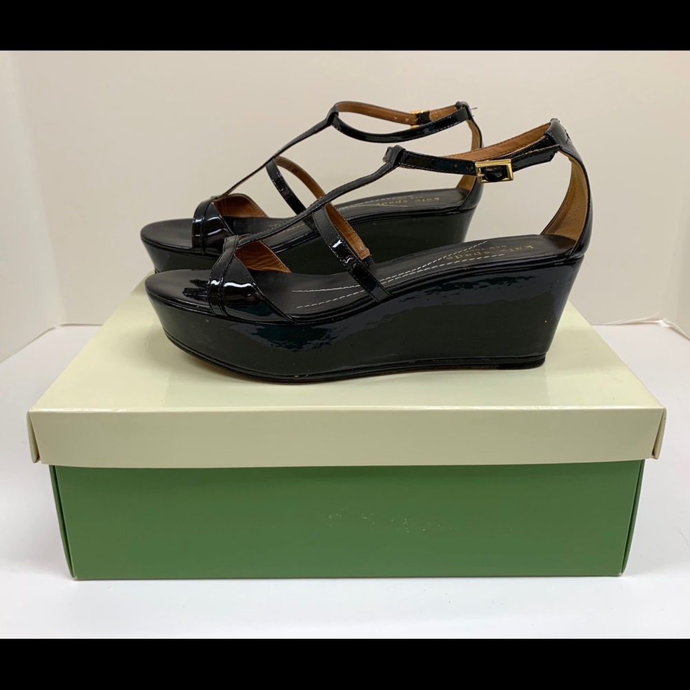 Kate Spade “Ada” Black Patent Platform Sandals